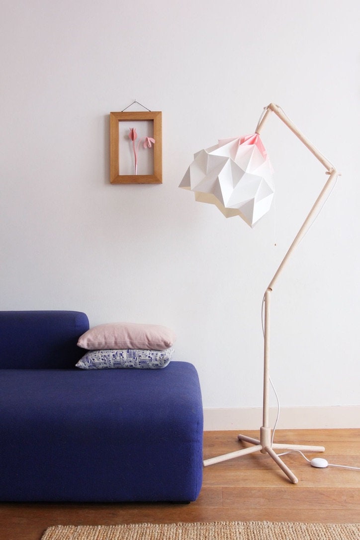 Oak Snowdrop floor lamp with leafy, origami and wood design